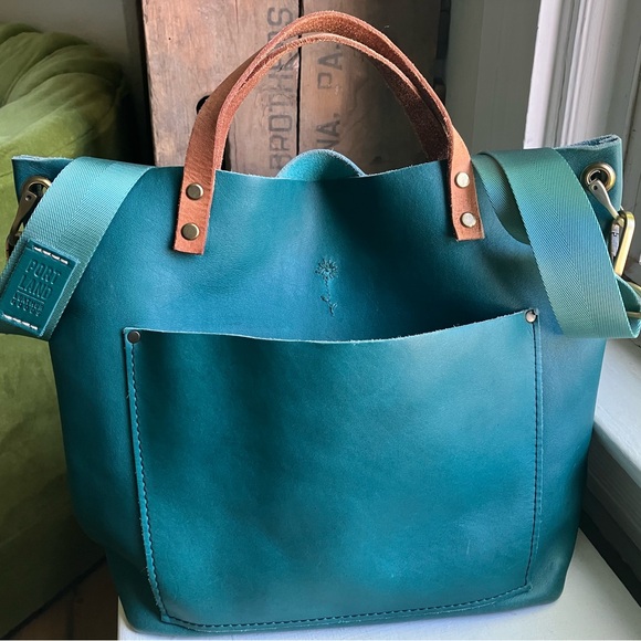 🌊CARIBBEAN Portland Leather Goods Medium Classic tote MODIFIED to crossbody - Picture 2 of 16